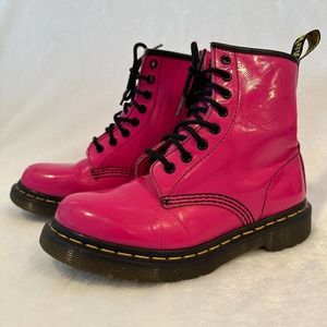 Dr Doc Martens 1460 Hot Pink Patent Leather Lace Up Ankle Boots Women’s 6 Shoes